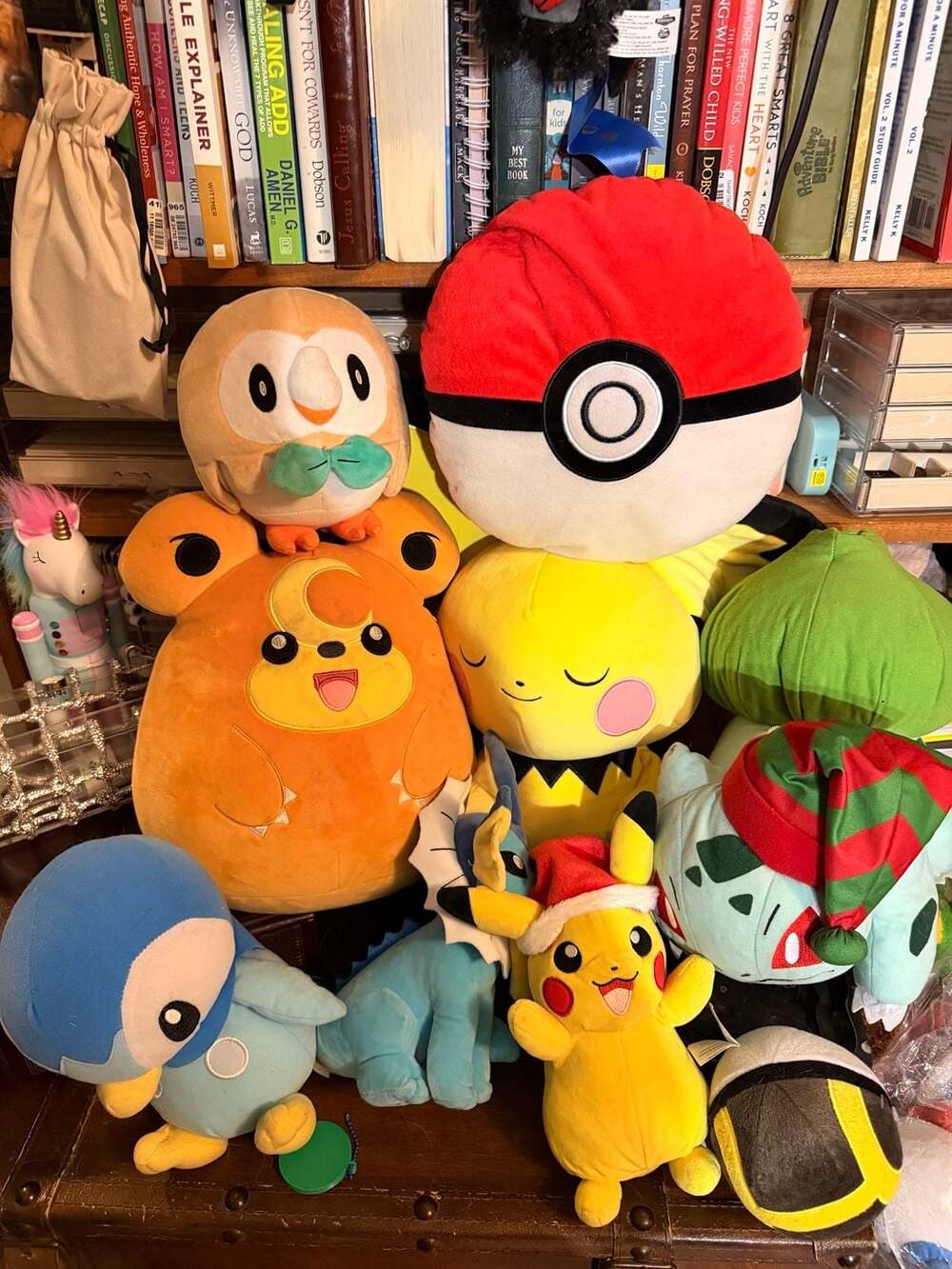 Large Pokémon Plush Collection Bundle featuring Teddiursa Squishmallow, Sleeping